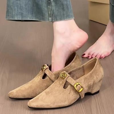 Vintage Wildleder Slip-on Einzel-Schuhe Mode Spitz zulaufende Zehenpartie Flacher Ausschnitt Weiche Sohle Rutschfest Niedrige Schuhe