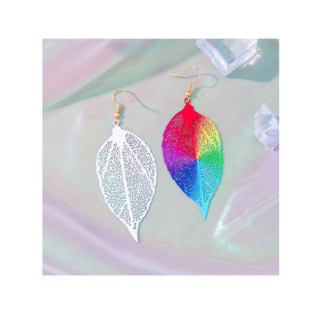 New Ethnic Style Colorful Hollow Leaf Earrings, Creative Literary and Retro Earrings, Personalized Niche Light Luxury Earrings