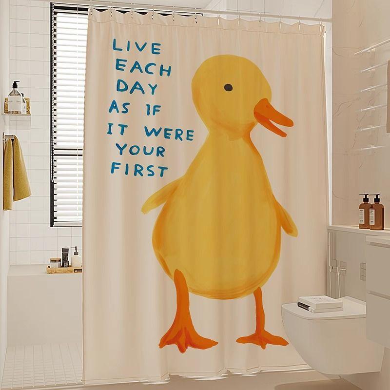 Cute Lemon Shower Curtain Waterproof Mildew-Proof Set No-Drill Bathroom Partition Door Curtain Fabric Shower Room