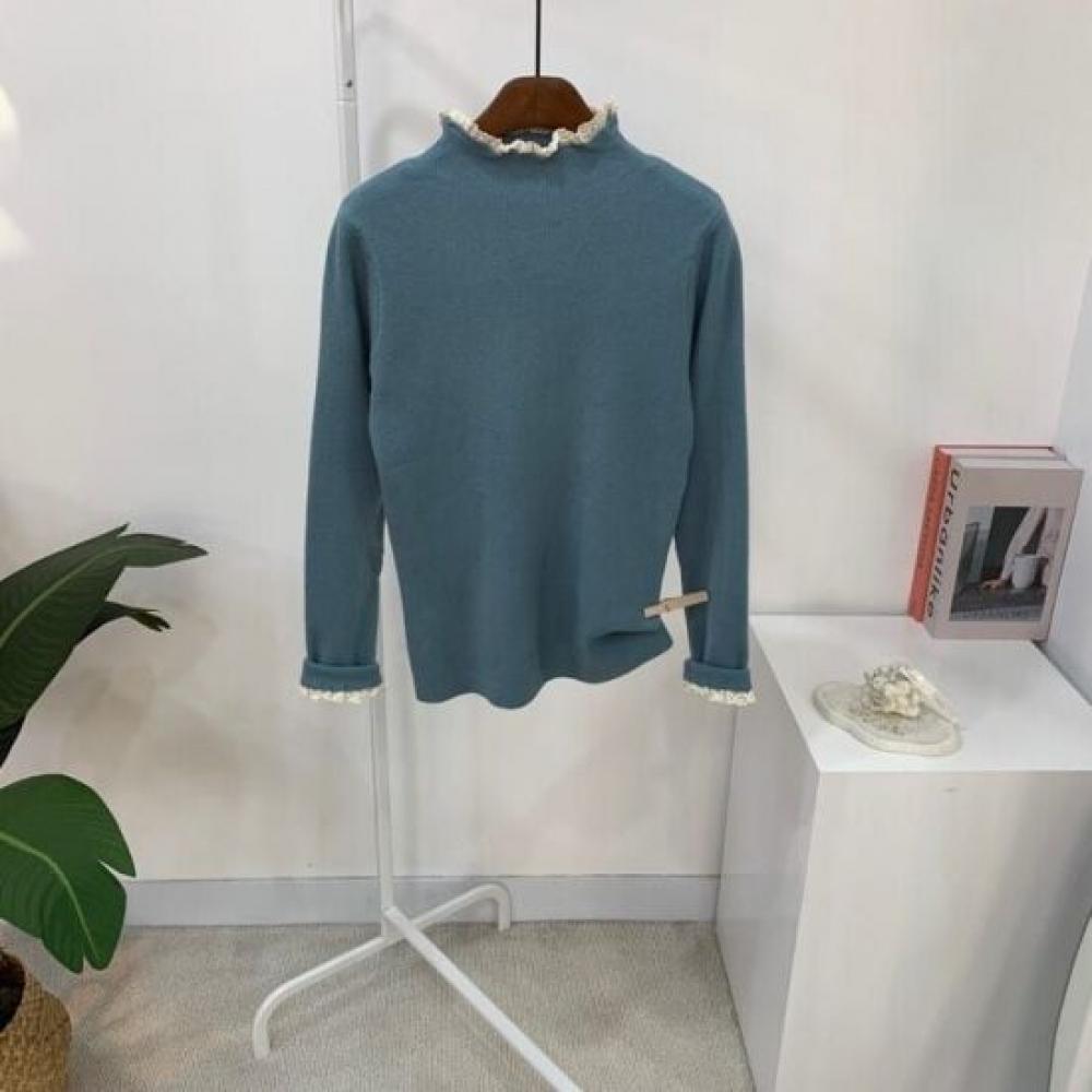 C S In The Room Pao Wool laCe Frill turtleneCk Knit 6 ColorS