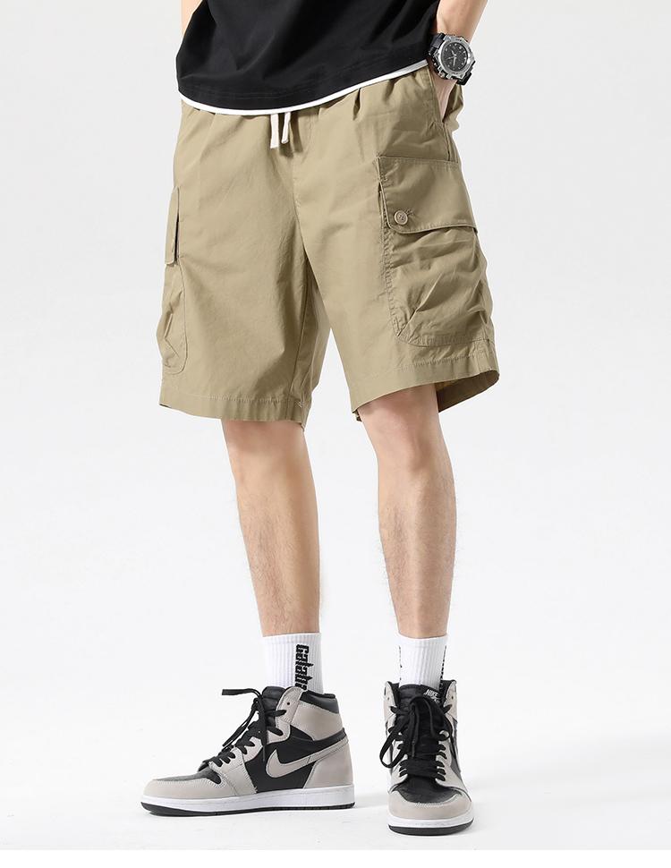 Cool combed cotton summer thin shorts men's loose mid length straight leg workwear cropped pants