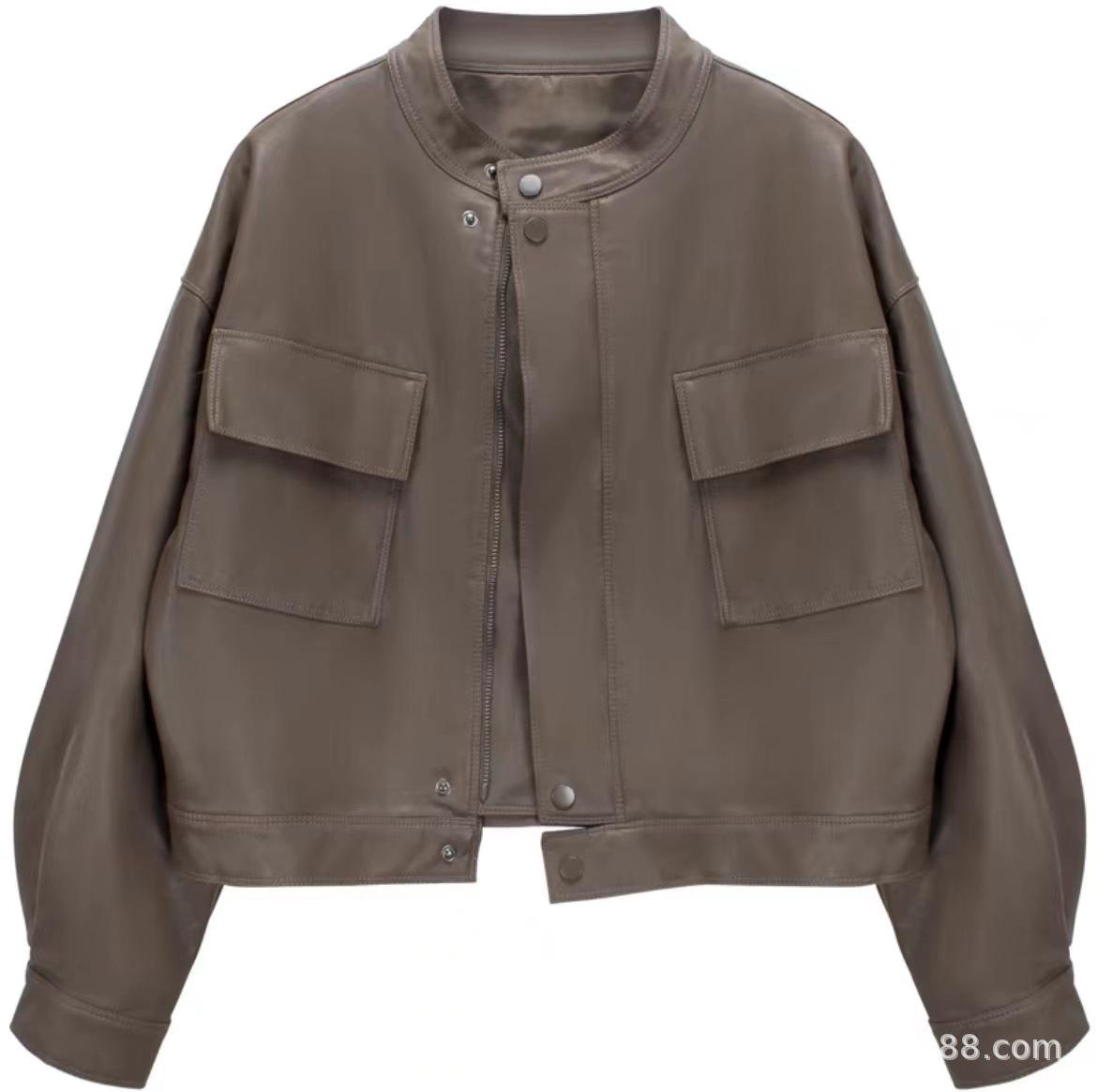 

Hong Kong Style Women s Stand-Up Collar Leather Jacket - 2025 Spring/Autumn Fashion, Casual Commute, Motorcycle Design XL (141-160) коричневый