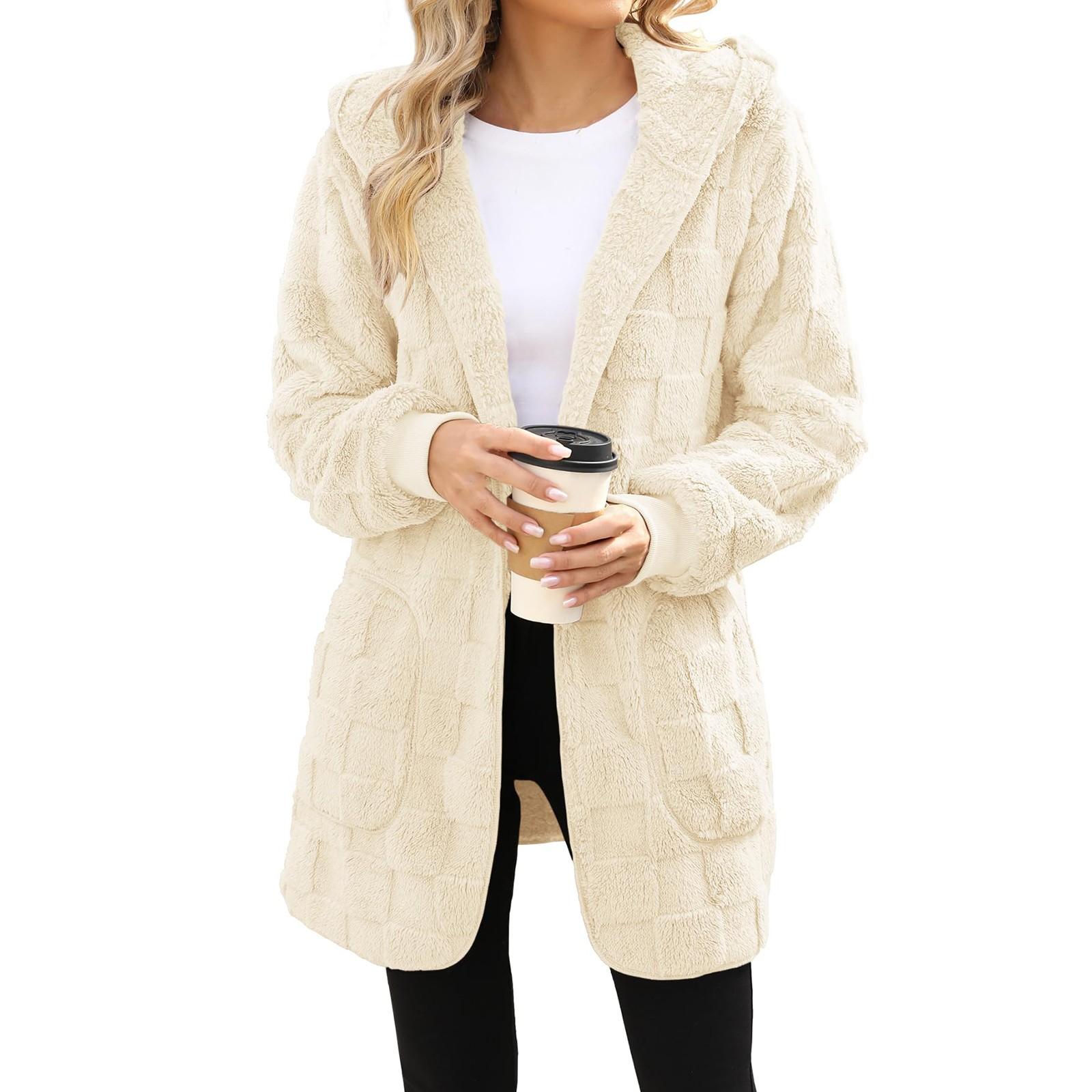 

Женская кардиганная куртка с капюшоном, зимнее флисовое пальто с открытым передом XS розовый