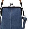 Denim Crossbody Telefoontasje Dames Kiss-Lock Portemonnee Retro Handtas met Tophengsel Verstelbare Schouderband Crossbody Tas voor Bijeenkomsten Feesten