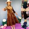 Oversized Velvet Multi-Layer Ruffled Maxi Dress with V-Neck for Women