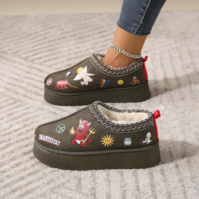 Bohemian Lace Print Decorative Women's Snow Boots Ethnic Style Autumn and Winter Thick-soled Short Tube Warm and Comfortable Cotton Shoes