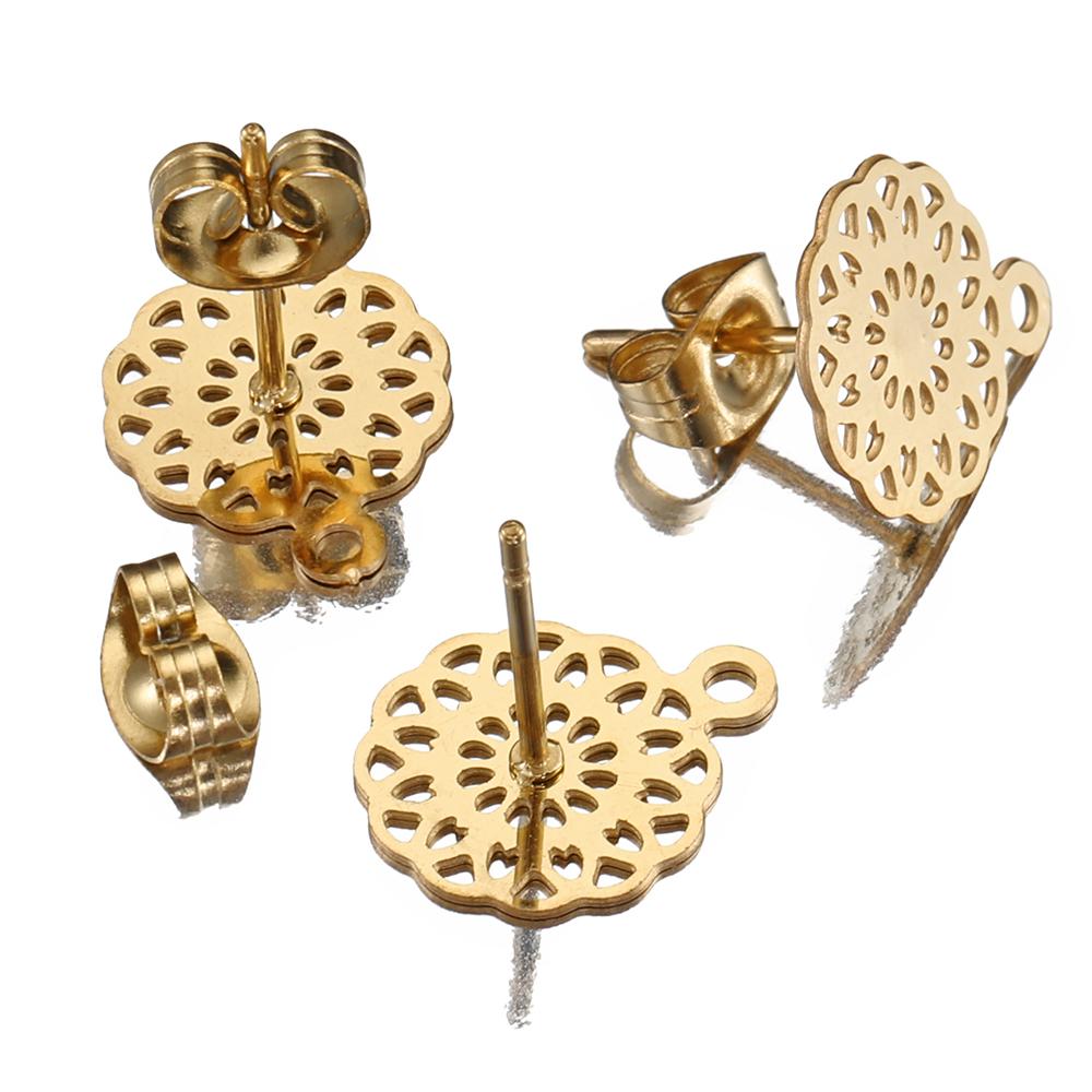 10pcs Gold Color Stainless Steel Round Flowers Base Earrings Pendant Connector Dangle Ring for DIY Earrings Jewelry Accessories