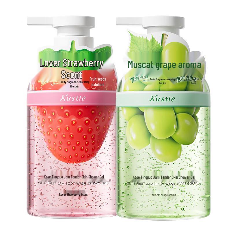 Kustie Jam Tenderizing Shower Gel, Strawberry & Milk Grape, 450g 2-Pack