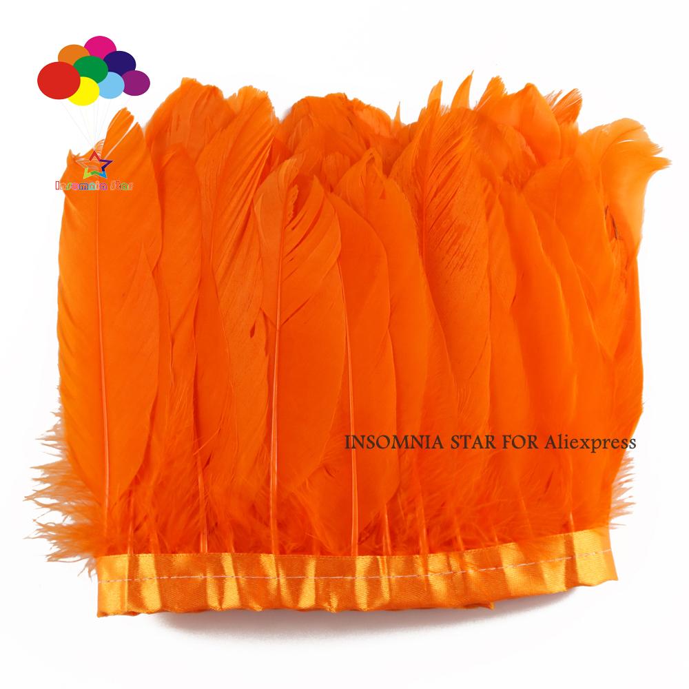 Feather2 Meter/pack Goose Feather Fringe Trim On Satin Header 6"- 8" In /15-20 Cm Width