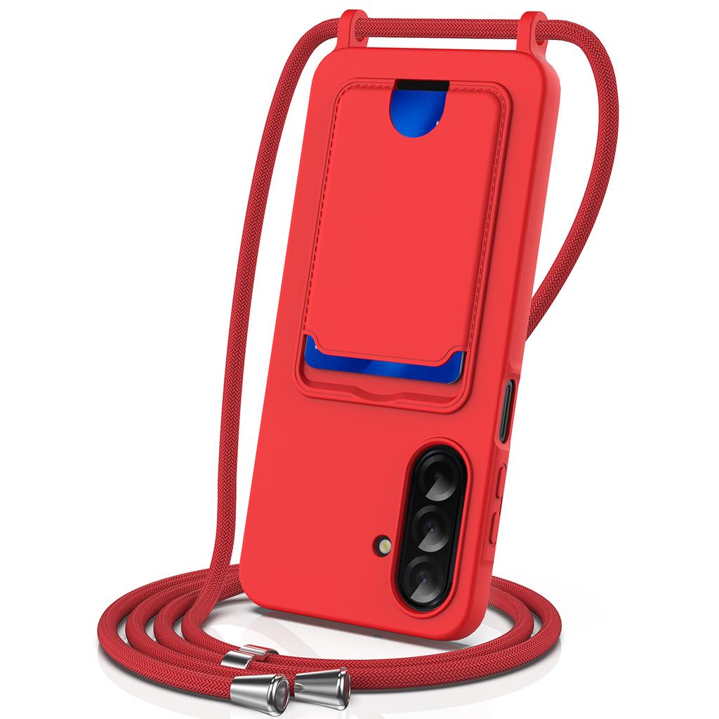 For Samsung Galaxy S25 FE Case Liquid Silicone Card Holder Back Phone Cover with Lanyard