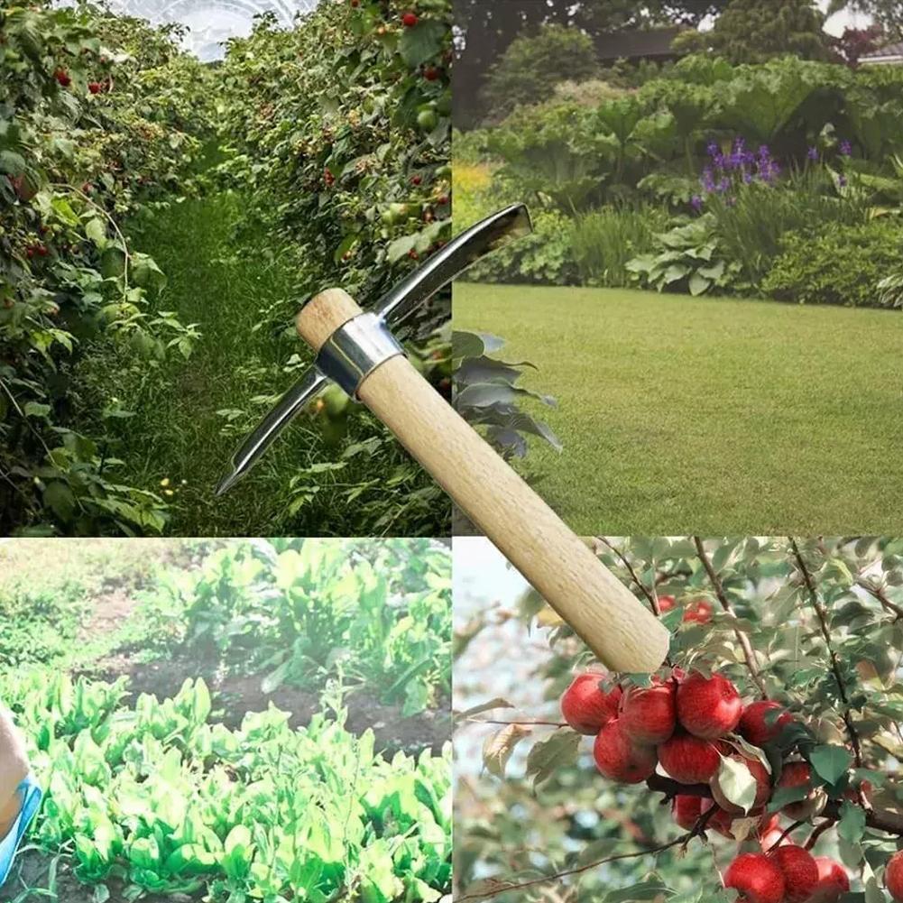 

Многофункциональная кирка из нержавеющей стали, садовые мотыги, двусторонняя прополка, портативный садовый ручной инструмент, мотыга с деревянной ручкой Only pickaxes
