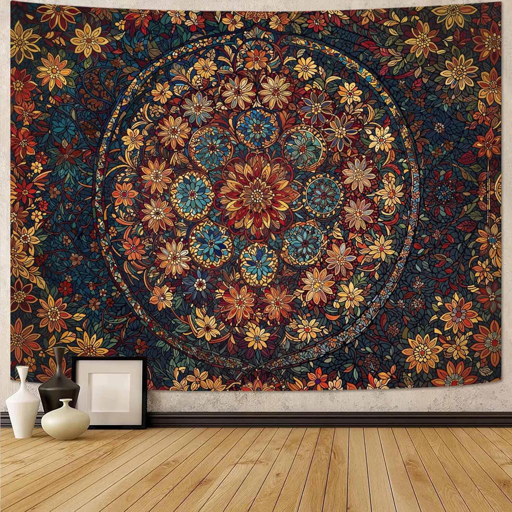 Boho Floral Mandala Tapestry for Bedroom Aesthetic Blue Bohemian Colorful Flower Wall Tapestry Purple Hippie Indian Small