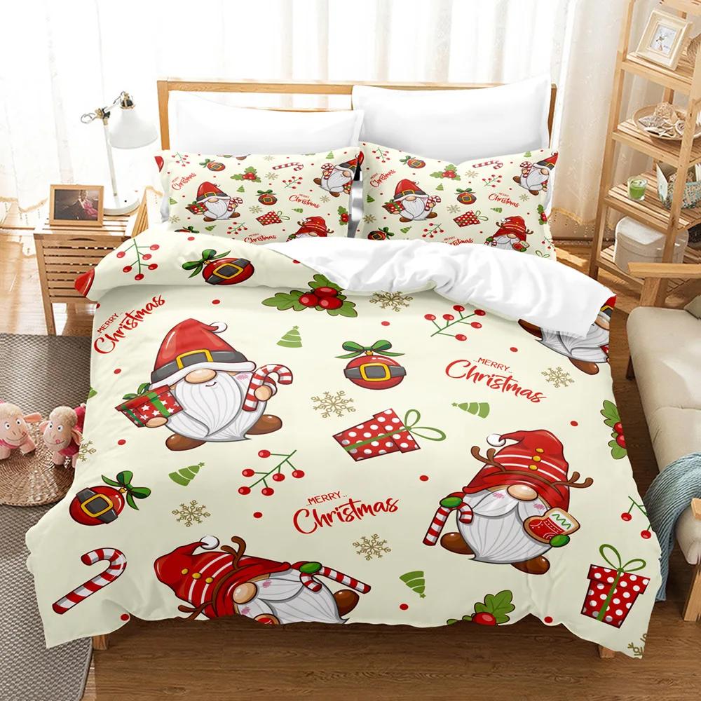Vrolijk Kerstfeest 3D Geprint Dekbedovertrek Kussensloop Beddengoed Set Twin Full King voor Kinderen Volwassenen Slaapkamer