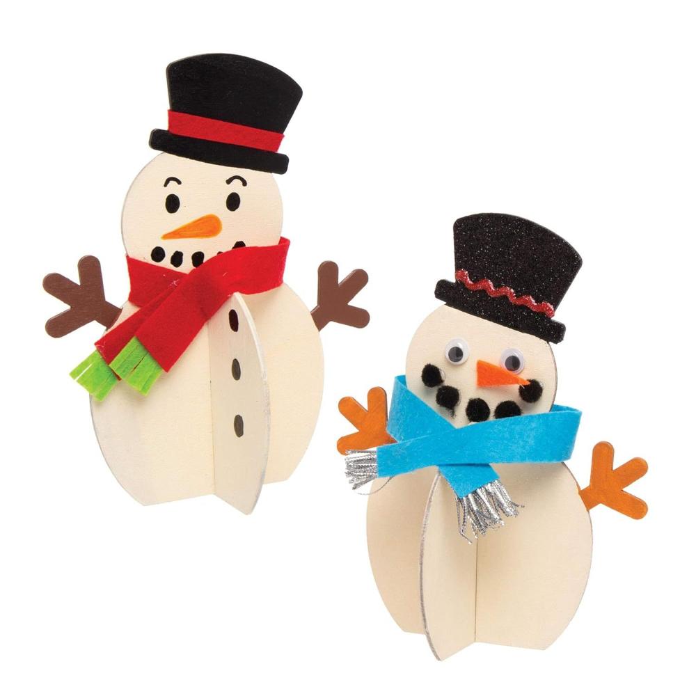 6pcs DIY Christmas Snowman Shape Assembly 3D Wooden Pieces Unfinished Painted Wooden Crafts Ornament for Home Decor
