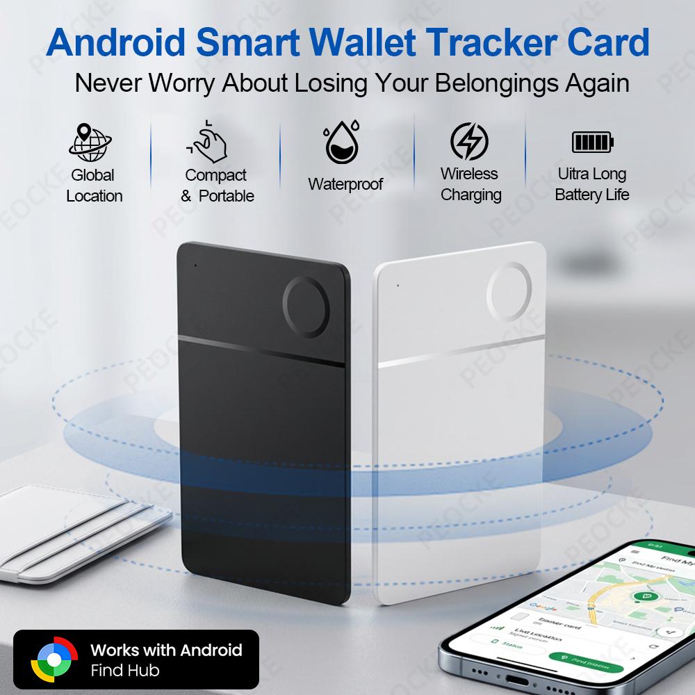 Wireless Rechargeable Wallet Tracker Card With Google Find Hub App GPS Smart Tag Locator For Android Anti Loss Message Reminder