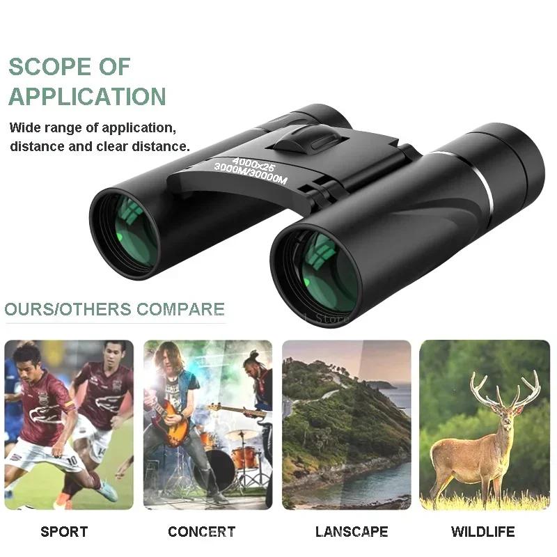 Portable 4000x25 Powerful Binoculars HD Zoom Long Range BAK4 Telescope Folding Low Light Binoculars for Hunting Camping