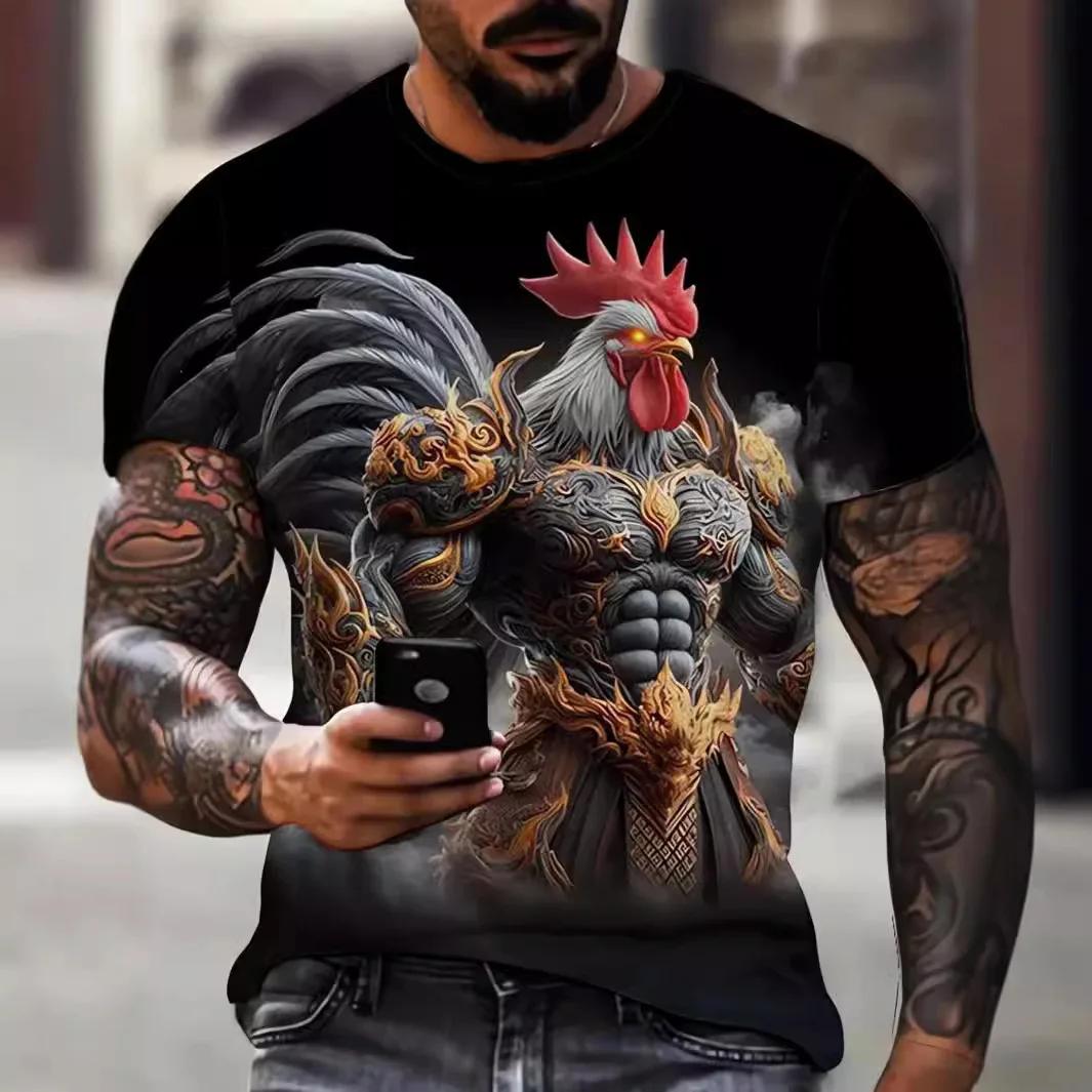 

Летний топ с круглым вырезом и 3D-принтом в виде мускулистого цыпленка, модная повседневная мужская футболка с коротким рукавом 6XL
