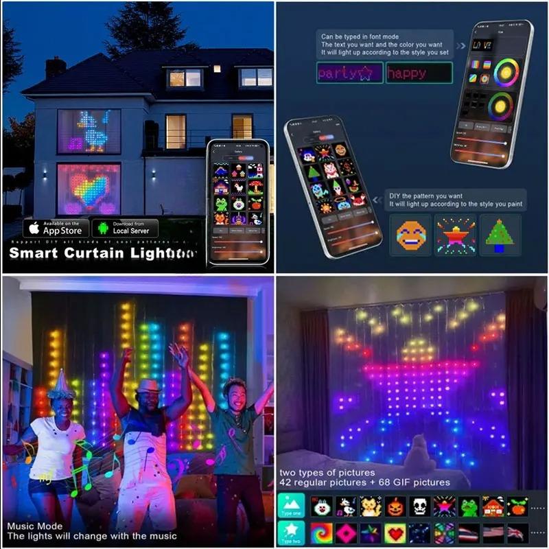 Smart Curtain Lights Bluetooth App Remote Control LED String RGB Fairy Lights DIY Living Room Window Bedroom Decoration Gift
