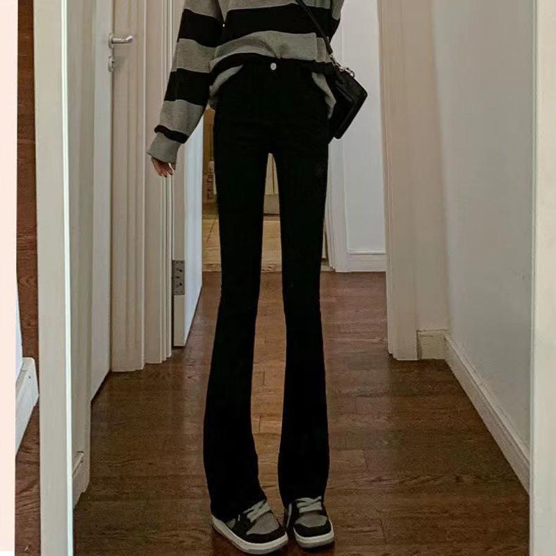 

Жіночі вузькі джинси підкова з високою талією: Еластичний, довжиною до підлоги, легкий кльош на осінь/зиму, новий стиль для маленьких розмірів. 2XL чорний