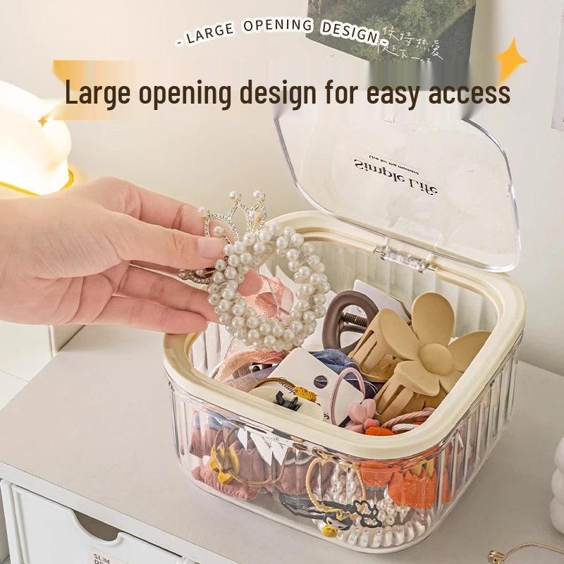 Boîte à bijoux de grande capacité: Rangement transparent pour accessoires de coiffure, colliers et couvre-chefs avec couvercle