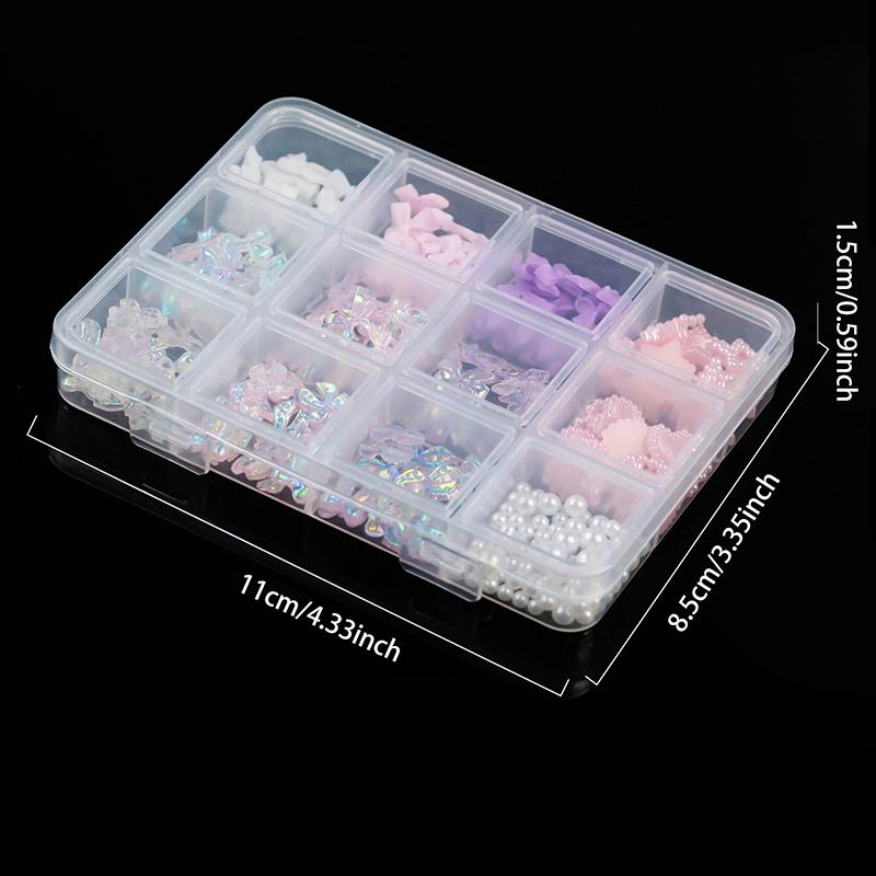 12 Grid Nail Resin Bowknot Bear Nails Art Charms Bowknots Heart Flower Kawaii Diy Decor Lollipop 3D Manicure  Tools