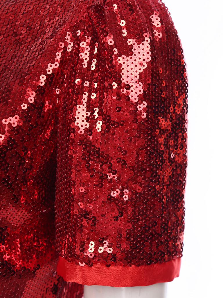 Women Glitter Sequin Cardigan Cropped Jacket Short Sleeve Open Front Fully Lined Stylish Club Cover Up