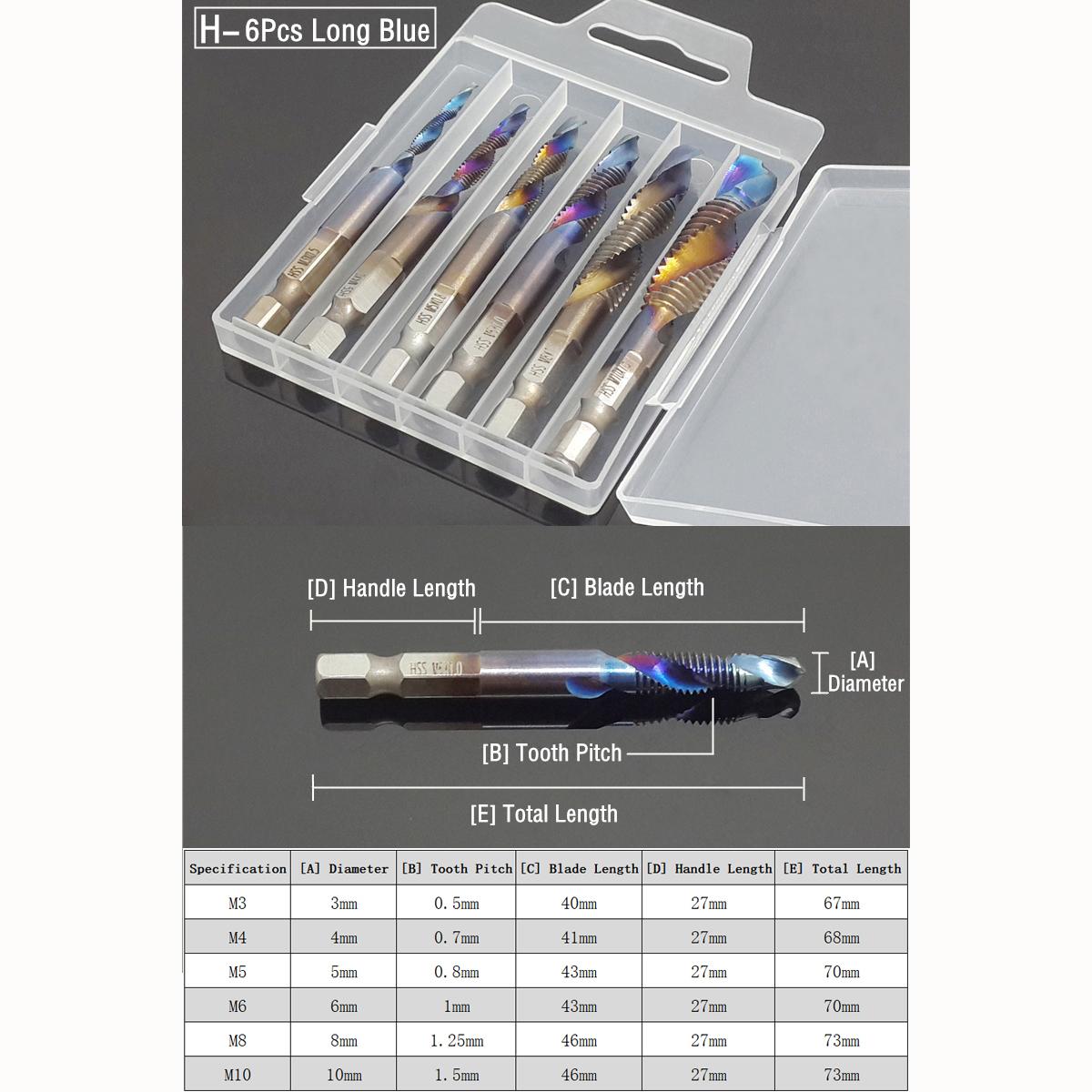 

Набор винтовых метчиков M3/4/5/6/8/10, шестигранный спиральный метчик, сверло с зенковкой, развертка, титановые инструменты для нарезания фаски из мягкого металла