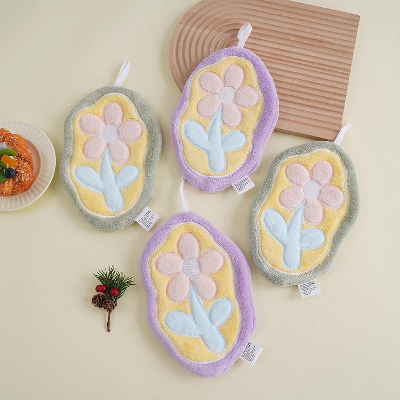 Cute Flower Handkerchief Hanging Toilet Kitchen Thick Cloth Super Absorbent Thick Handkerchief