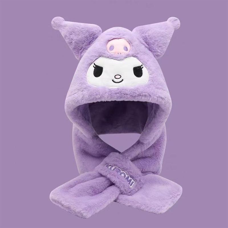Children S Hat Scarf Winter Warm Plush Kuromi One Day Ear Protection Hat