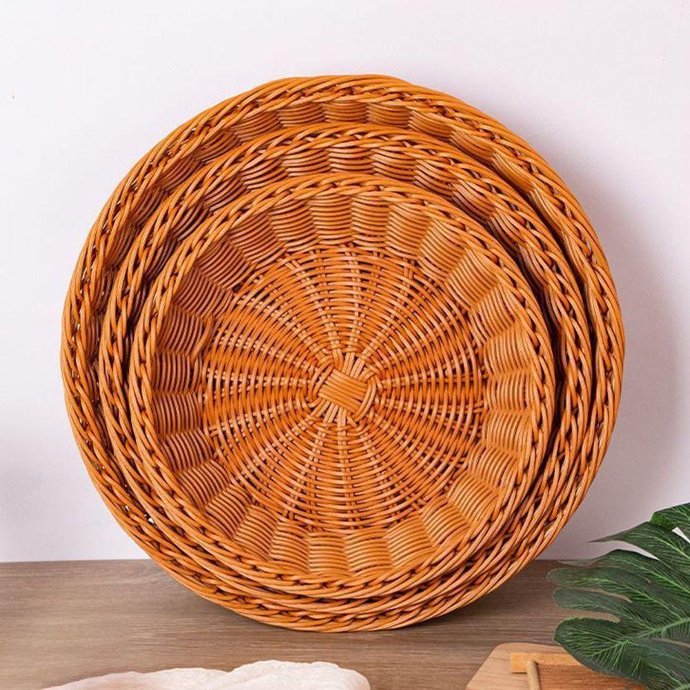 Handgeflochtener Kunst rattan Korb Runder Lebensmittelaufbewahrungskorb Praktische Aufbewahrungsbox Küche