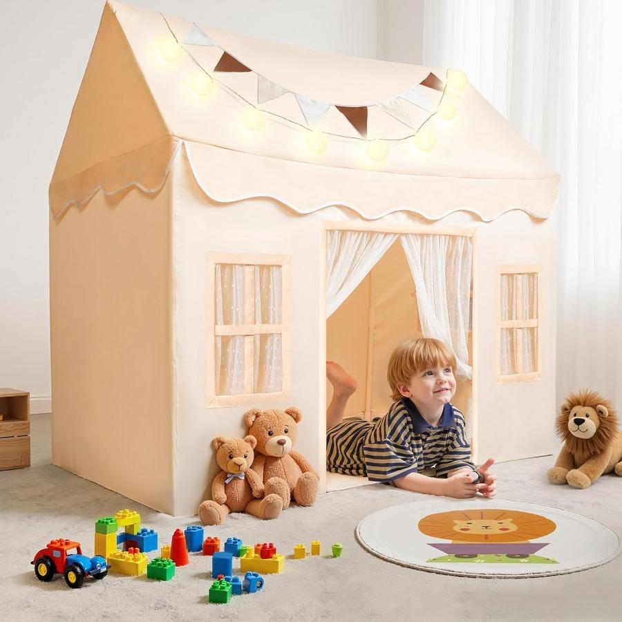 

SYNCFUN Play Tent Indoor Outdoor with LED Lights Blanket Spacious 51x35x52 Inch for Toddlers Ages 3-7 Blue United States