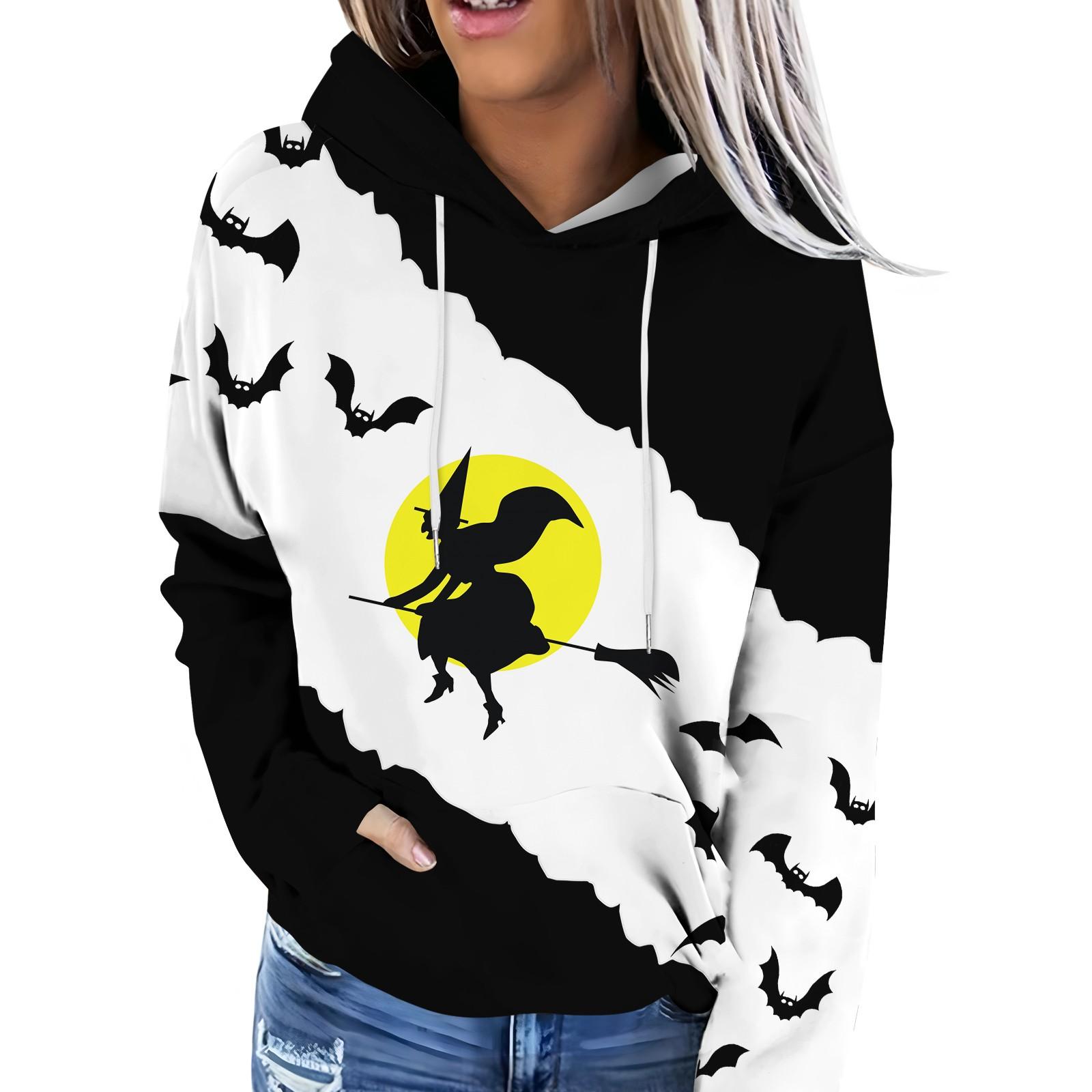 

Женская модная повседневная толстовка с капюшоном и длинным рукавом с принтом на Хэллоуин XL чёрный