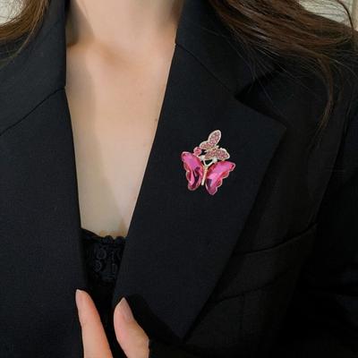 Butterfly Brooch Fashionable Faux Crystal Femininity Cardigan Coat Suit Accessories Anti-slip Collar Pin