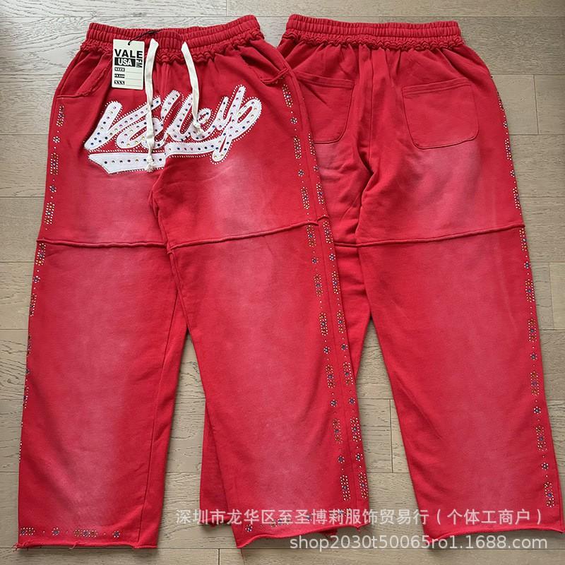 Americká Vintage Volná Mikina s Výšivkou a Kalhoty Širokého Střihu Set Pro Dospívající Ležérní Streetwear