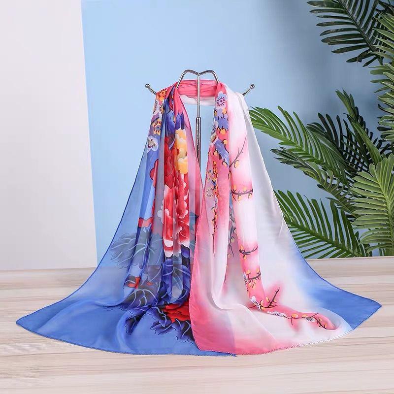 Summer Chiffon Scarves Women's Long Printed Scarves Versatile Decorative Thin Sun Protection Headscarves