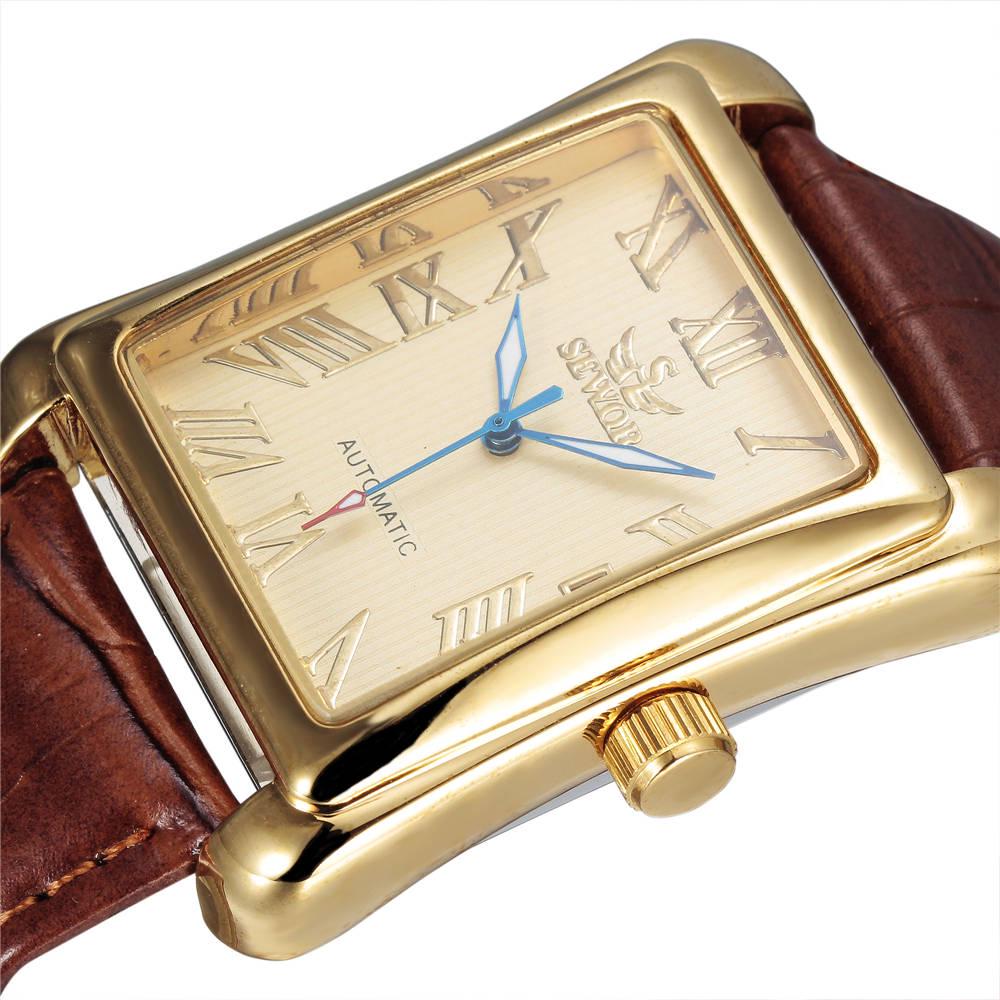 SEWOR Montres de Luxe pour Hommes Montres Rectangulaires Mode Hommes Or Automatique Mécanique Montres Hommes Homme Montres relogio masculino