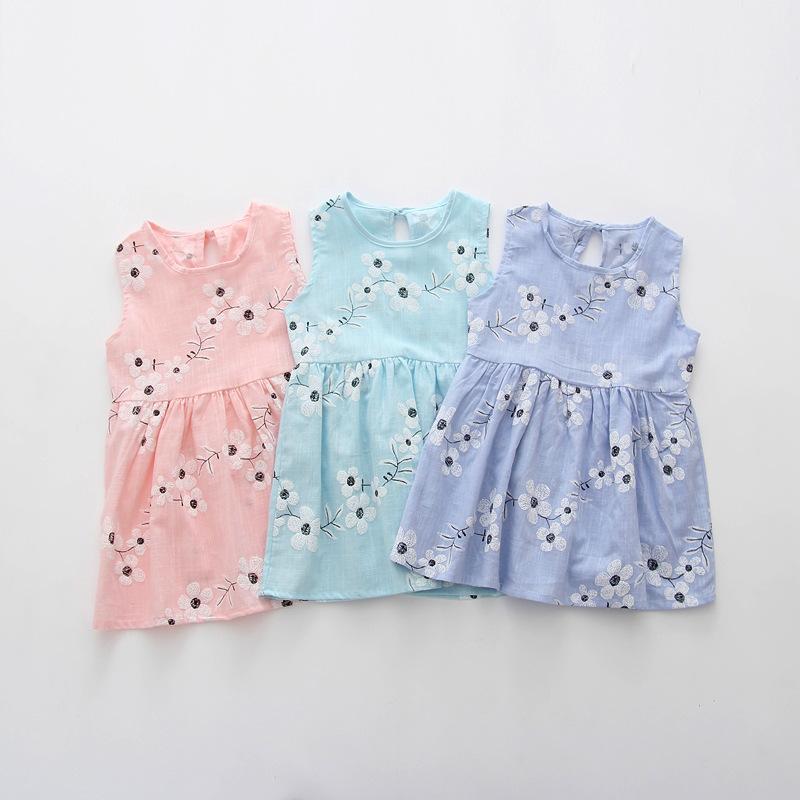 Baby Girls Summer Dress Sleeveless Hollow Back Pleated Skirt T-Shirt Dress 0-24 Months Breathable Photoshoot & Party Outfit
