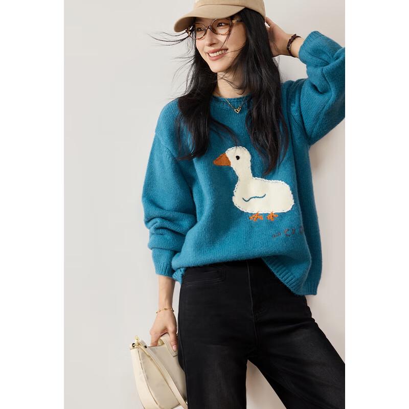 VICTORIA&VERA Women's Little Duck Jacquard Knit Sweater