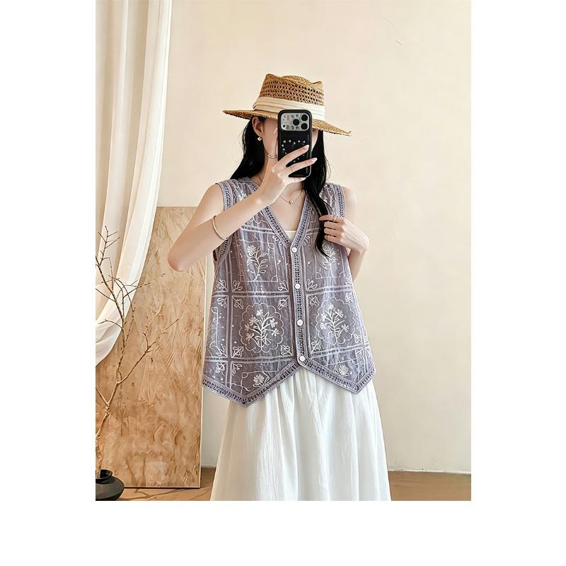 DIMANAF 2026 Plus Size Summer Women Blouse Tunic Tank Loose Casual Cotton Lady Tops Tees Shirt Lace Floral Sleeveless Vest