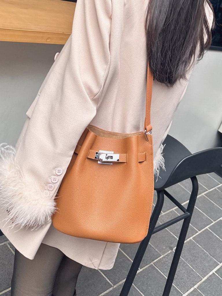 Neue erste Schicht Rindsleder Eimer Tasche Gemüsekorb Tasche Pendler und Freizeit Schulter Umhängetasche Damen Tasche