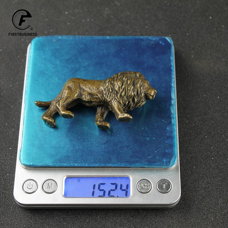 Antique Bronze Male Lion King Statue Small Ornaments Solid Copper Mountain Lions Miniature Figures Brass Sculpture Crafts Decor