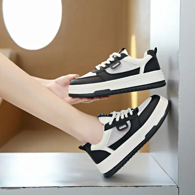 2024new Women's Sports Shoes Fashion Mesh Breathable Autumn Ins Style Thick-soled White Shoes Casual Lace-up Student Shoes 35-40