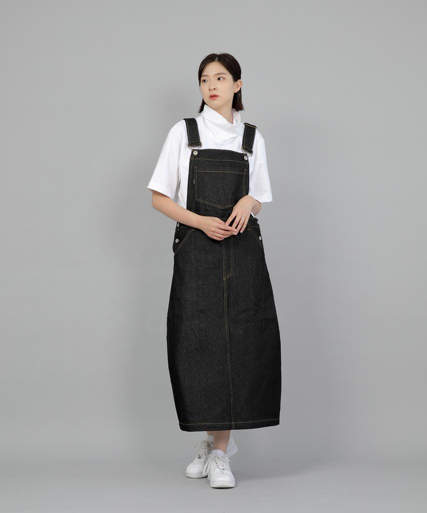 Seinteukeulu Wide Dome Overalls Skirt Wds-611 Black Denim Brs