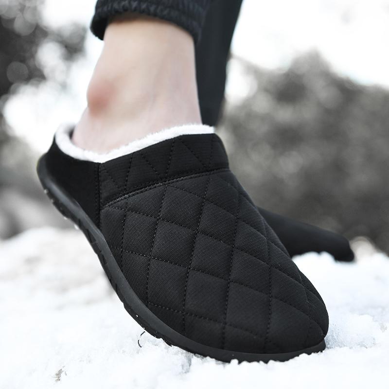 Winter Men Slippers Cotton Plus Fur Shoes Women Snow Outdoor Warm Fur Sneakers Non-slip Warm Furry  Footwear Thick Platform Winter Slides
