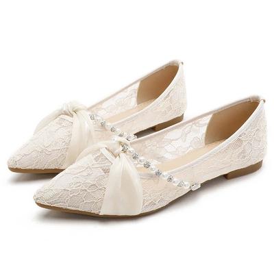Fashion Summer Women Pearl String Pointed Toe Ballerinas Flats Shoes Fashion Slip On Comfort Soft Sole Female Breathable Lace Dress Shoe