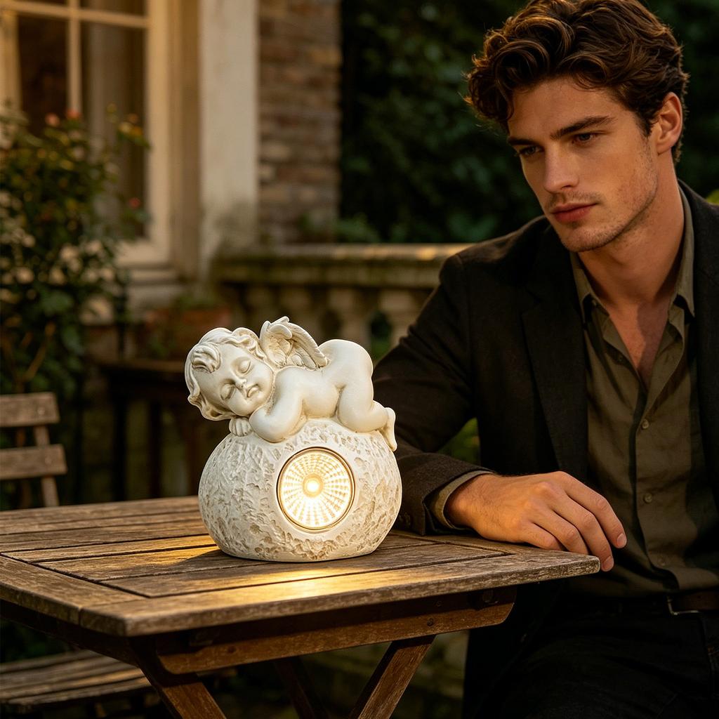Zonne-energie Tuinbeeld Engel Beeldje Slapend op Rots Hars Buiten Decoratief Gazon Ornament met Ingebouwd LED Licht voor Terras Tuin