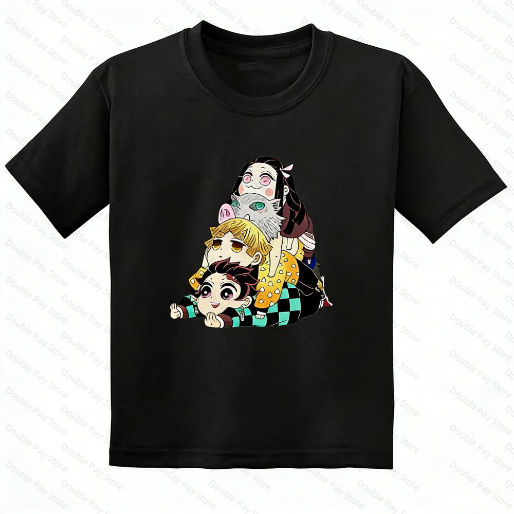 Cute Demon Slayer Chibi TShirt Tanjiro Nezuko Zenitsu Anime Tee Kids Casual Cotton Short Sleeve Top Unisexs Shirts Women tshirts S