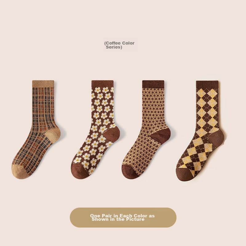 XUEXIMAN Women's Socks, Retro Meilade Mid-Calf Socks, Slouchy Socks, Sweat-Absorbing And Odor-Resistant Cotton Socks, Women's Long Socks, Ethnic Style