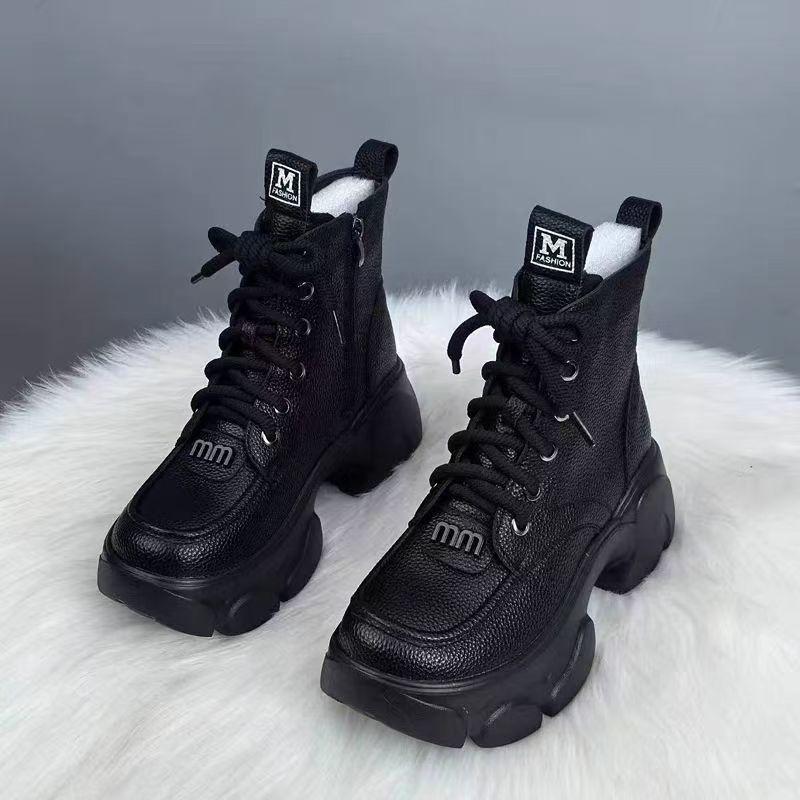 Dámské boty Martin z pravé měkké kůže 2025 nové podzimní jednoboty boty v britském stylu dámské zimní teplé bavlněné boty na silné podrážce dámské