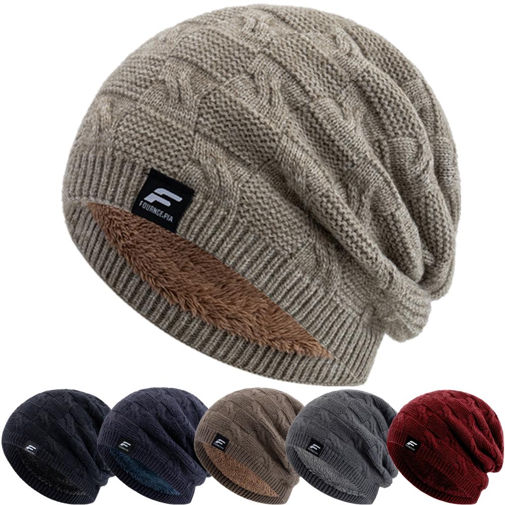 New Style Unisex F Letter Keep Warm Winter Hats Plush Fur Lined Knit Cap For Men Women Warm Beanie Cap Label Decor Knitted Hats